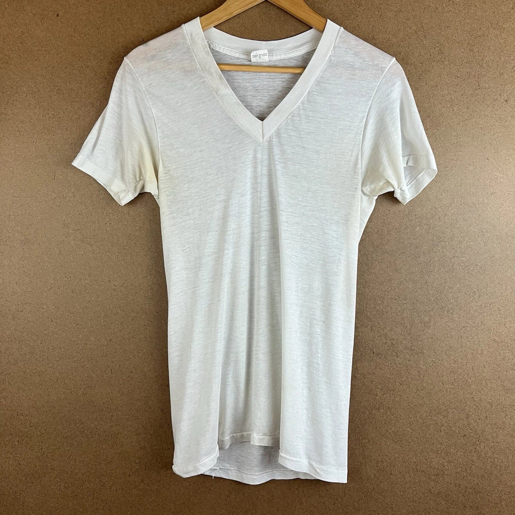 VTG 70s Sheer Kmart Blank White V-Neck XS USA Combed - Adult & Kids T-Shirts, Sweatshirts & Hoodies apparel design preview 1
