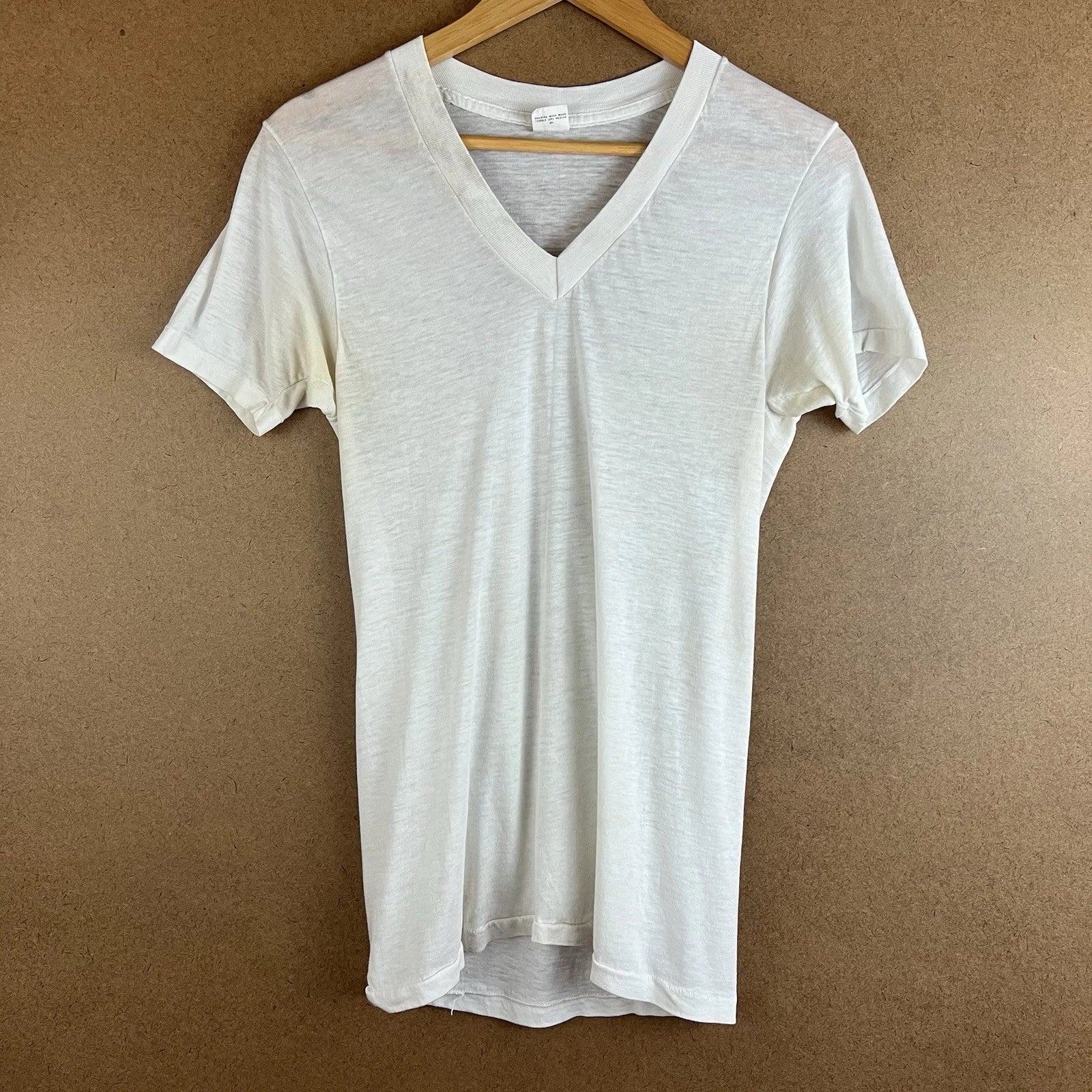 VTG 70s Sheer Kmart Blank White V-Neck XS USA Combed - Adult & Kids T-Shirts, Sweatshirts & Hoodies apparel design preview 1