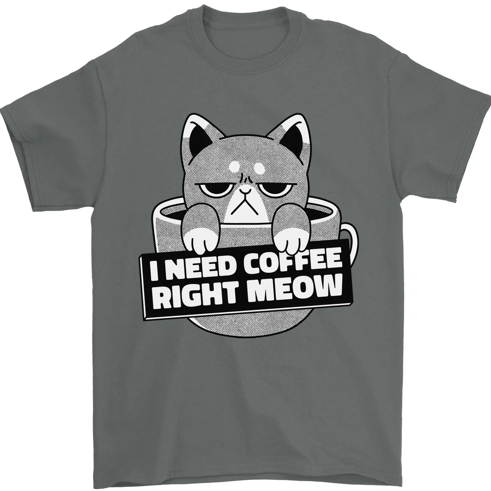 Cat I Need Coffee Right Meow Funny Mens 100% Cotton - Adult & Kids T-Shirts, Sweatshirts & Hoodies apparel design preview 1