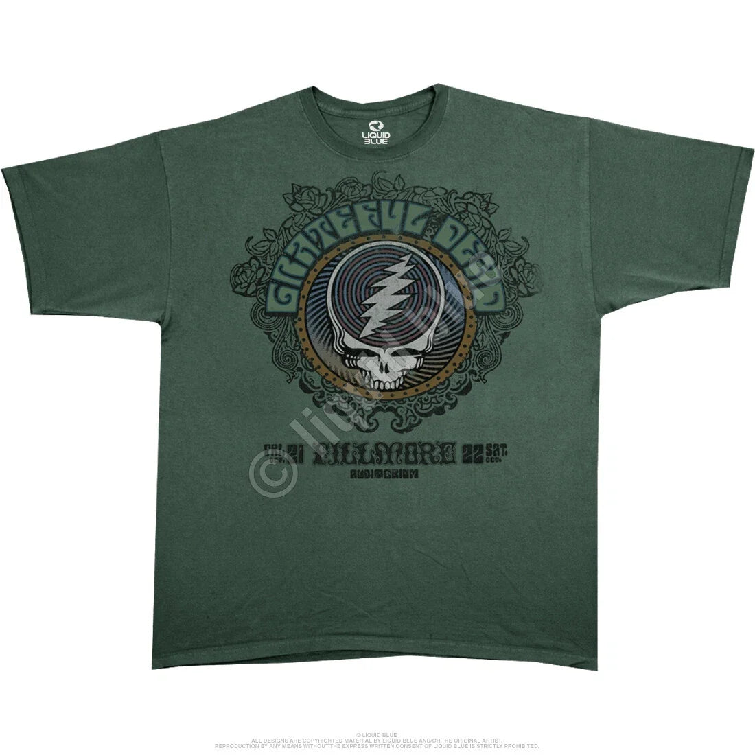 GRATEFUL DEAD-FILLMORE GREEN- STEAL YOUR FACE- - Adult & Kids T-Shirts, Sweatshirts & Hoodies apparel design preview 1