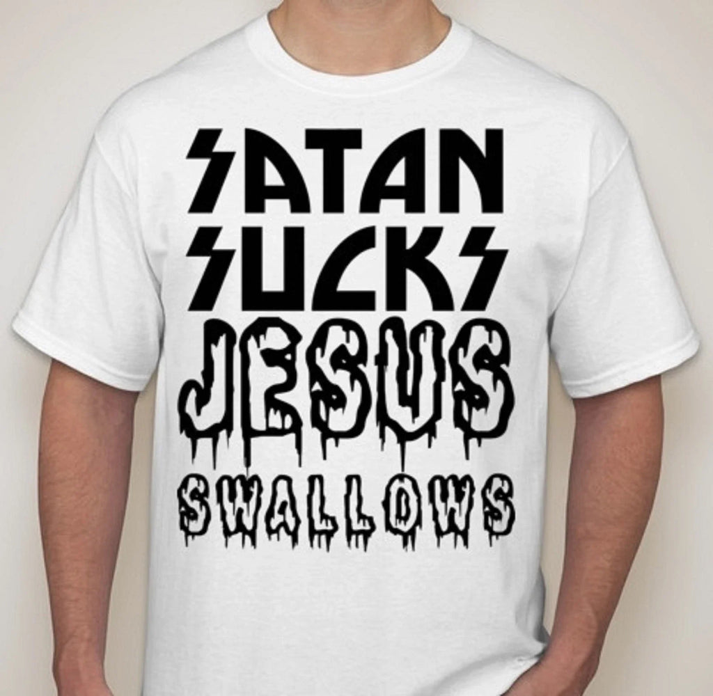 SATAN Sucks Jesus Swallows 666 Devil joke atheist - Adult & Kids T-Shirts, Sweatshirts & Hoodies apparel design preview 1