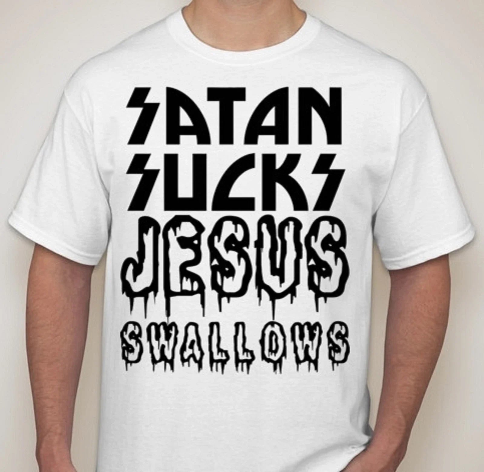 SATAN Sucks Jesus Swallows 666 Devil joke atheist - Adult & Kids T-Shirts, Sweatshirts & Hoodies apparel design preview 1