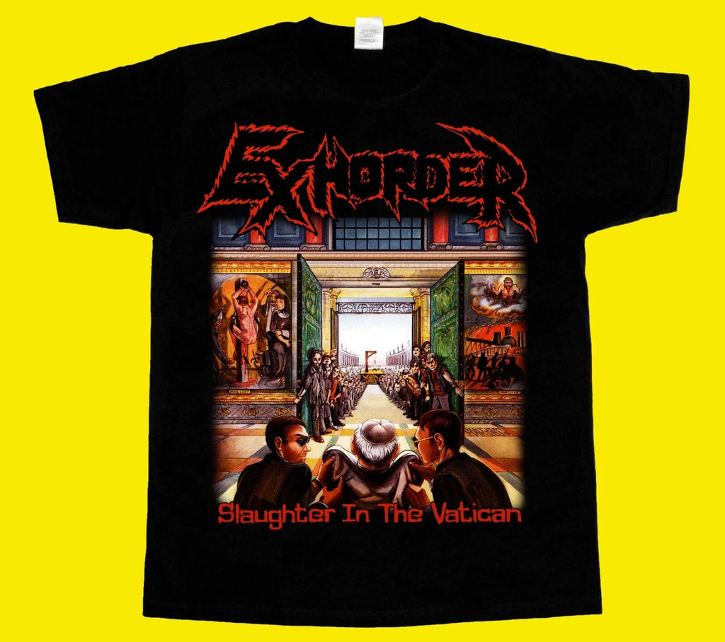 EXHORDER SLAUGHTER IN THE VATICAN NEW short BLACK - Adult & Kids T-Shirts, Sweatshirts & Hoodies apparel design preview 1