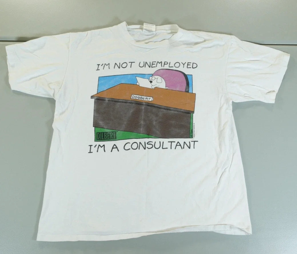 Vintage 90s Dilbert Mens XL White Dogbert Consultant - Adult & Kids T-Shirts, Sweatshirts & Hoodies apparel design preview 1