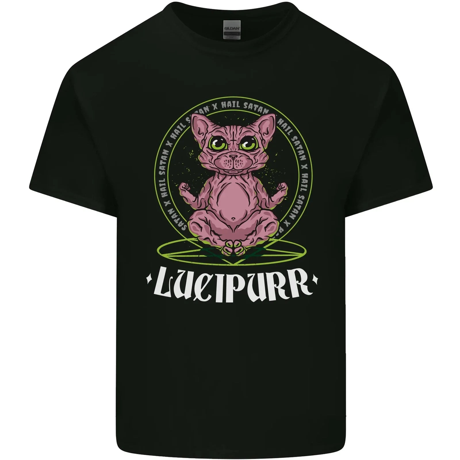 Lucipurr Demonic Hail Satan Cat Evil Mens Cotton Top - Adult & Kids T-Shirts, Sweatshirts & Hoodies apparel design preview 1