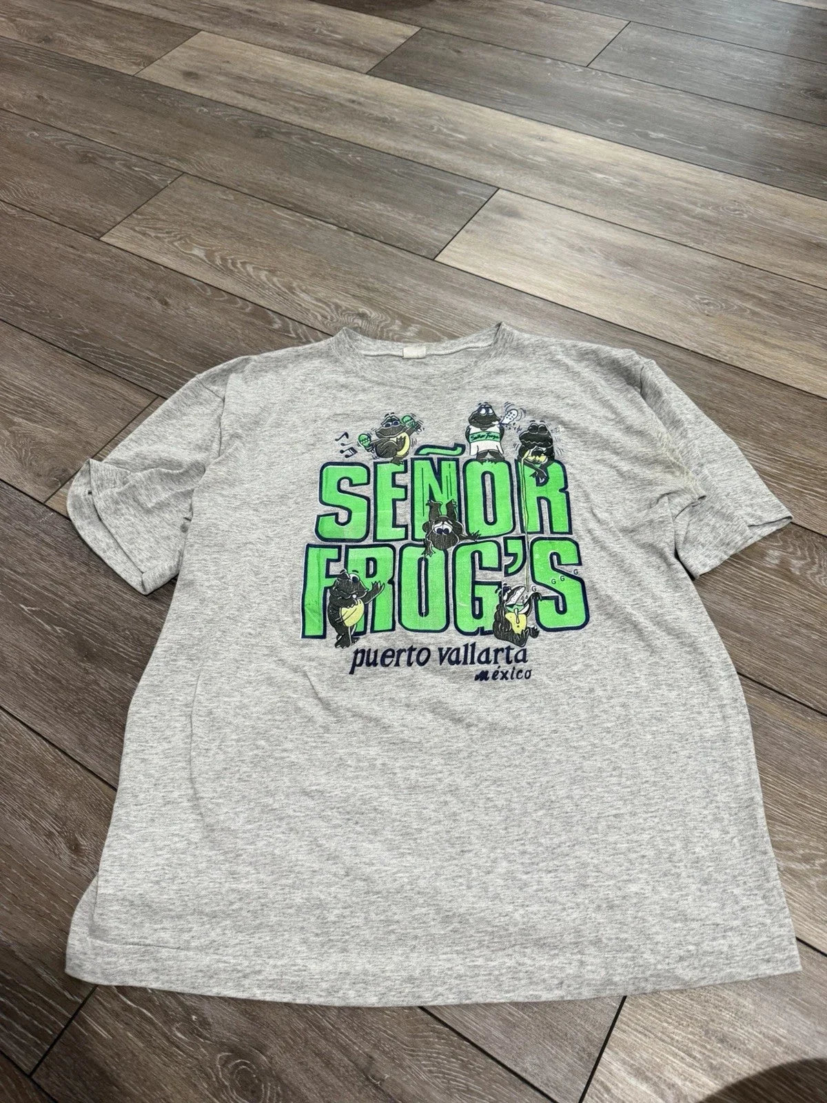 Y2k Grey and Green Senor Frogs Graphic Men's Size - Adult & Kids T-Shirts, Sweatshirts & Hoodies apparel design preview 1