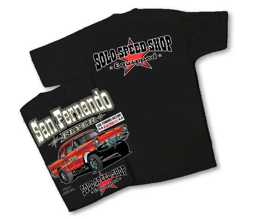 Solo Speed Shop San Fernando Flyer 57 Chev (24) - Adult & Kids T-Shirts, Sweatshirts & Hoodies apparel design preview 1