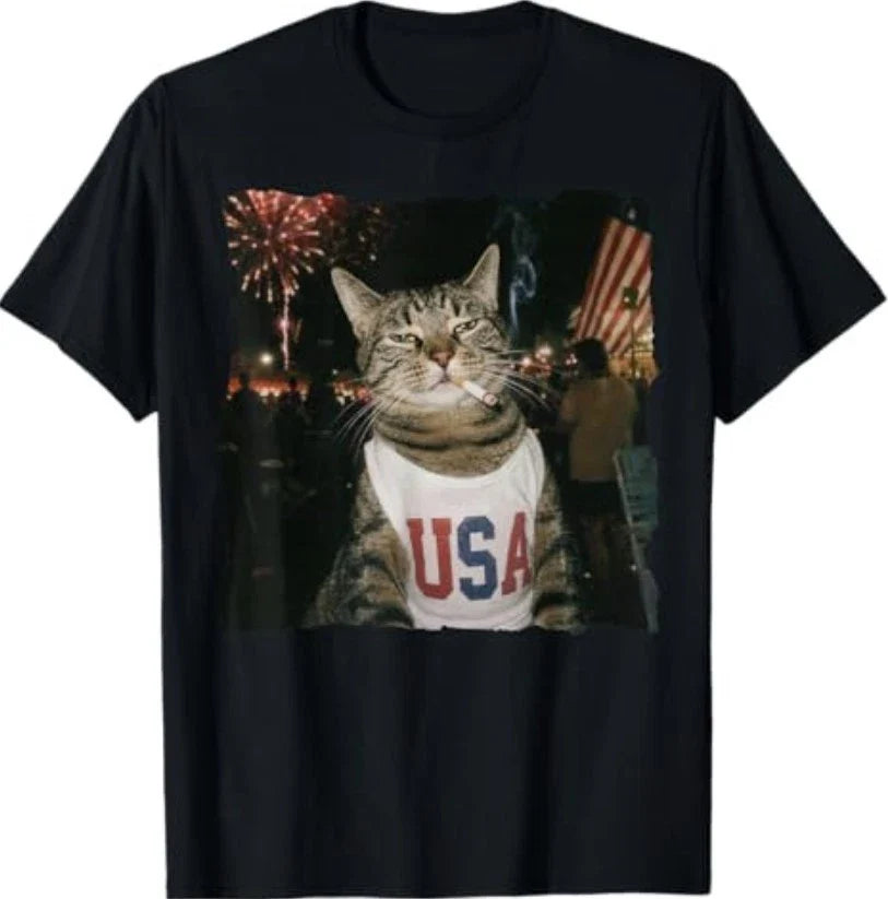 July 4th Patriotic Cat Smoking Cigarette 250 Years - Adult & Kids T-Shirts, Sweatshirts & Hoodies apparel design preview 1