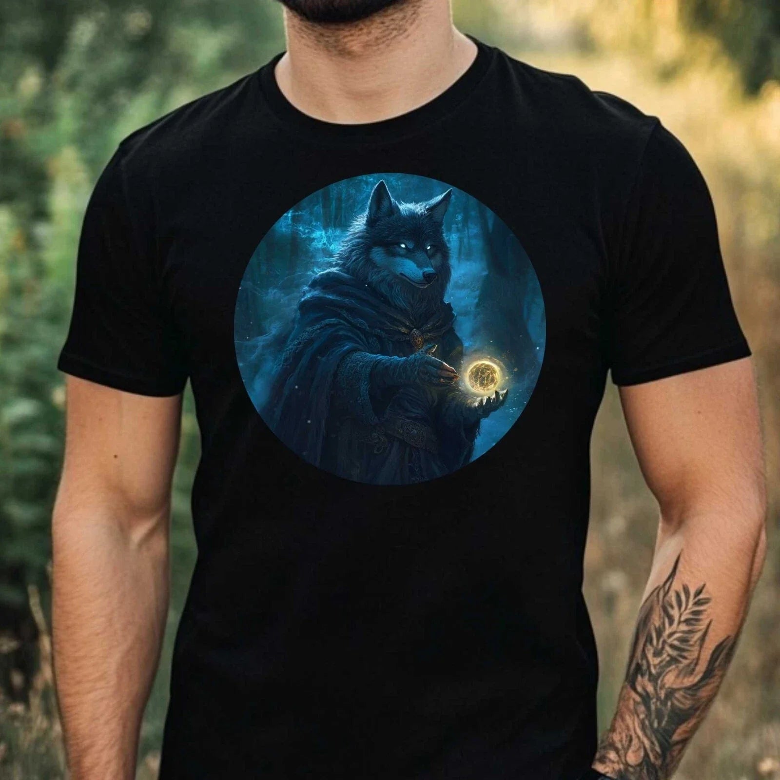 Men's Magic Wolf Wizard Motif Cotton Size XS to 5XL - Adult & Kids T-Shirts, Sweatshirts & Hoodies apparel design preview 1