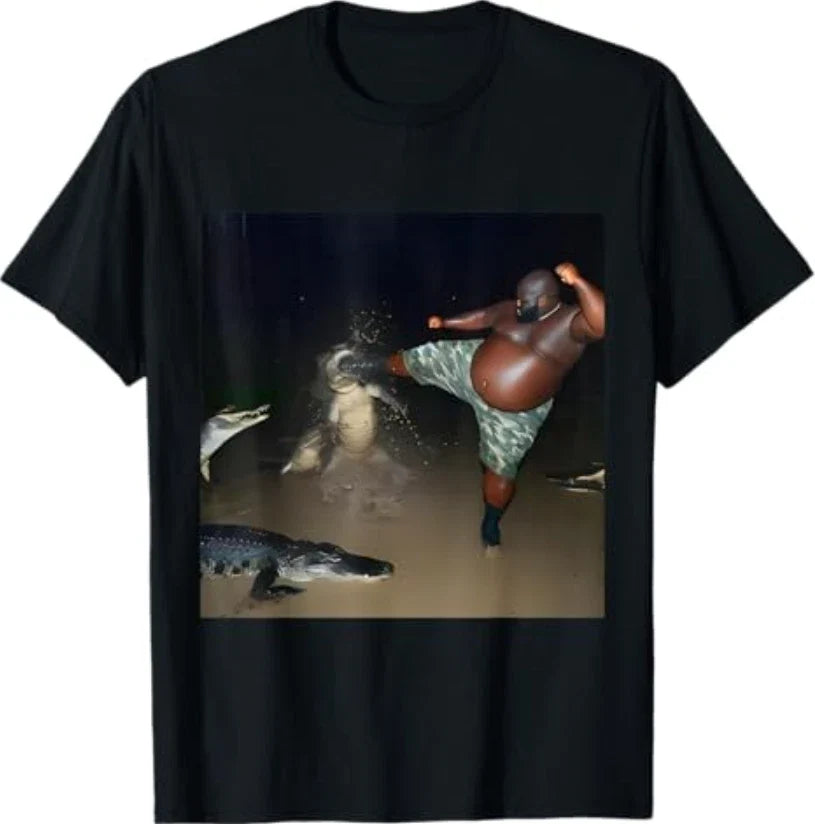 Man Kick Alligator in Swamp Funny Oddly Specific Meme - Adult & Kids T-Shirts, Sweatshirts & Hoodies apparel design preview 1