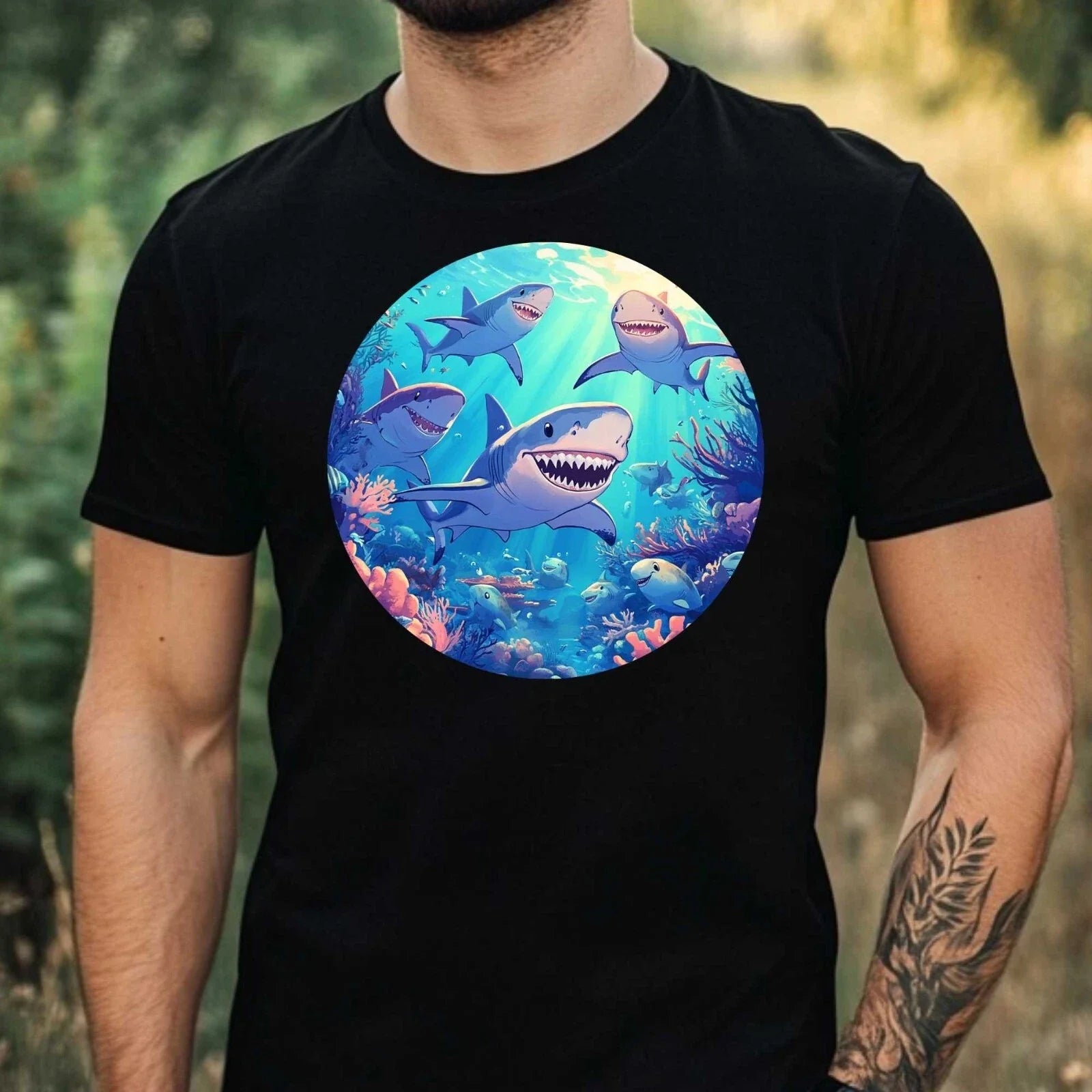 Mens Group Of Sharks Motif Cotton Size XS to 5XL - Adult & Kids T-Shirts, Sweatshirts & Hoodies apparel design preview 1