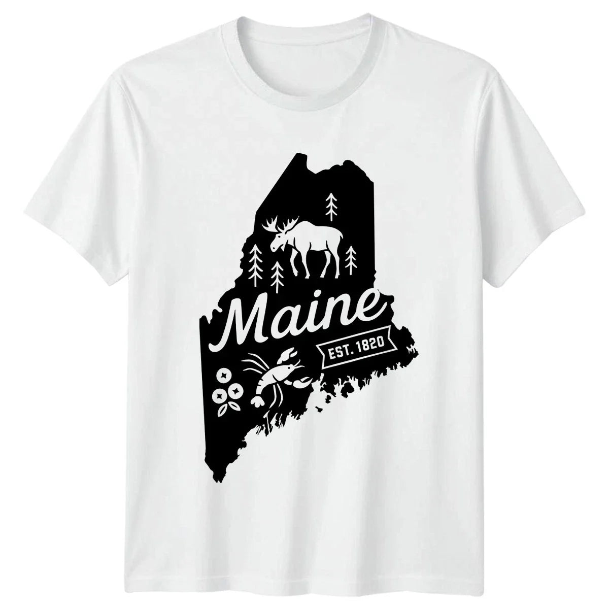 Maine EST 1820 State Outline Moose Lobster US Mens - Adult & Kids T-Shirts, Sweatshirts & Hoodies apparel design preview 1
