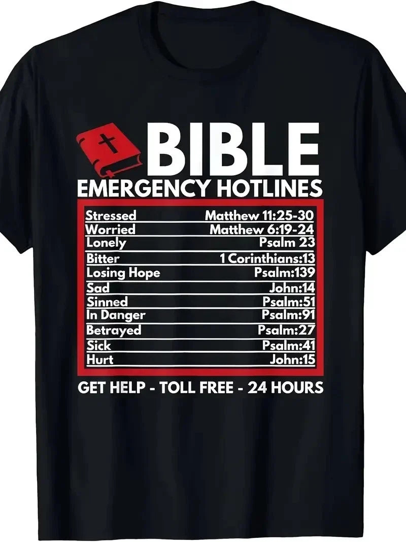 Bible Emergency Numbers Funny Christian Jesus -100% - Adult & Kids T-Shirts, Sweatshirts & Hoodies apparel design preview 1