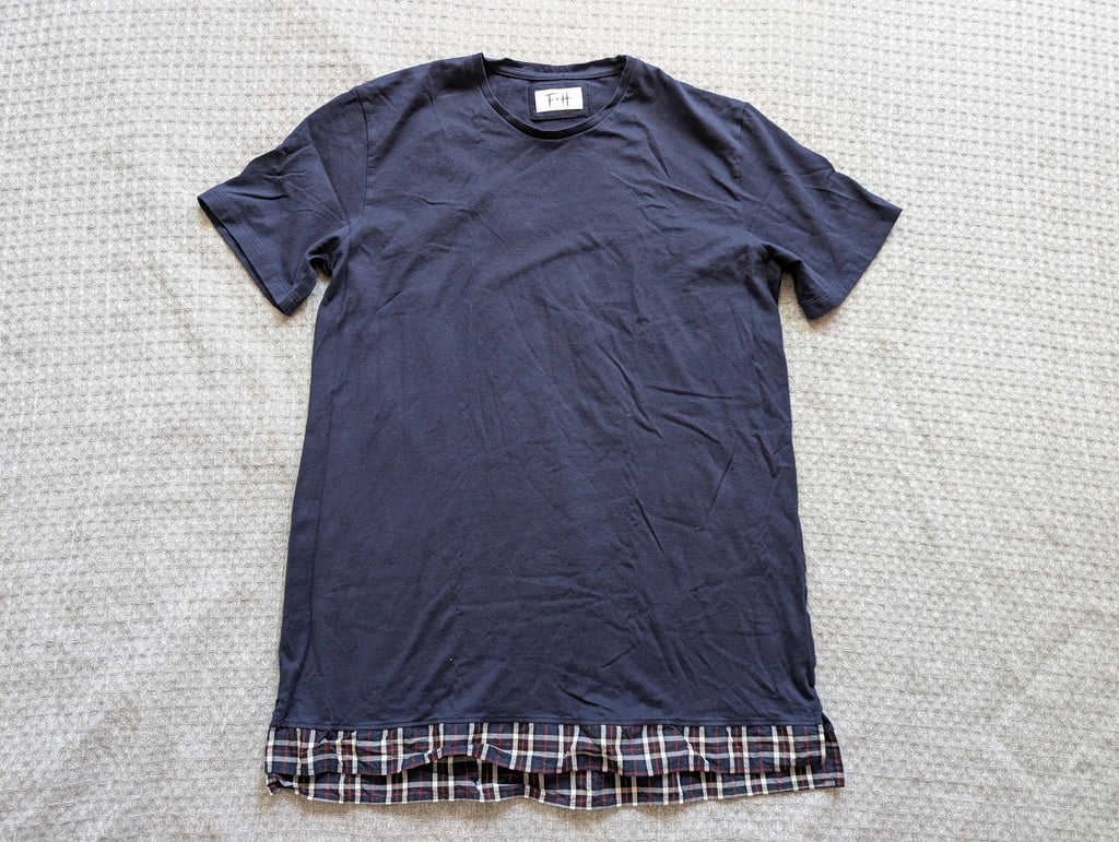 FxH Mens XL Navy Blue Plaid Hem Longline Streetwear - Adult & Kids T-Shirts, Sweatshirts & Hoodies apparel design preview 1
