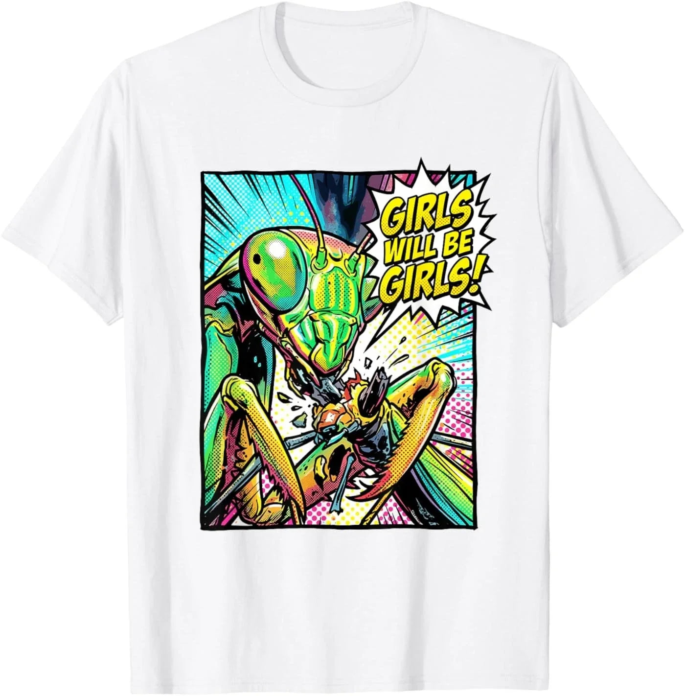 Girls Will Be Pop Art Praying Mantis Bold Feminist - Adult & Kids T-Shirts, Sweatshirts & Hoodies apparel design preview 1