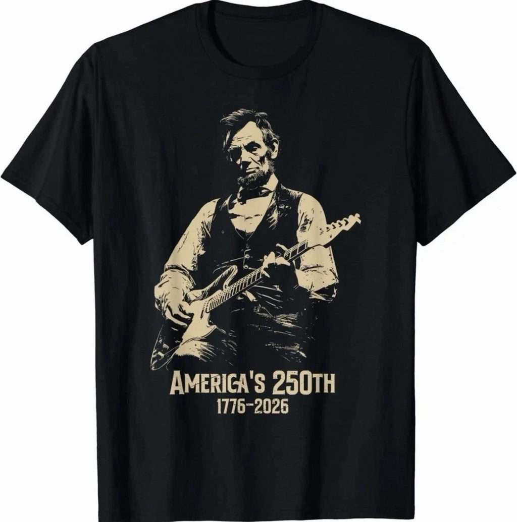 Abraham Lincoln Playing Guitar 4th Of July 250th - Adult & Kids T-Shirts, Sweatshirts & Hoodies apparel design preview 1