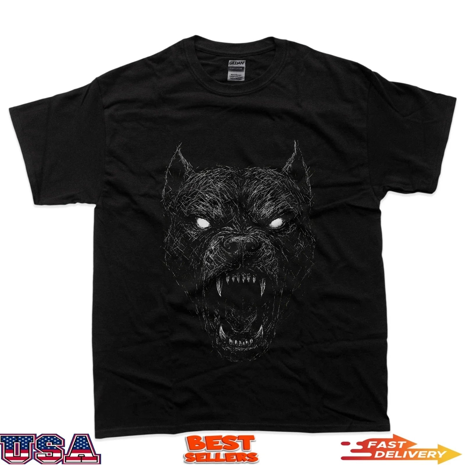 Angry Pitbull Distressed Scratchboard Art - Adult & Kids T-Shirts, Sweatshirts & Hoodies apparel design preview 1