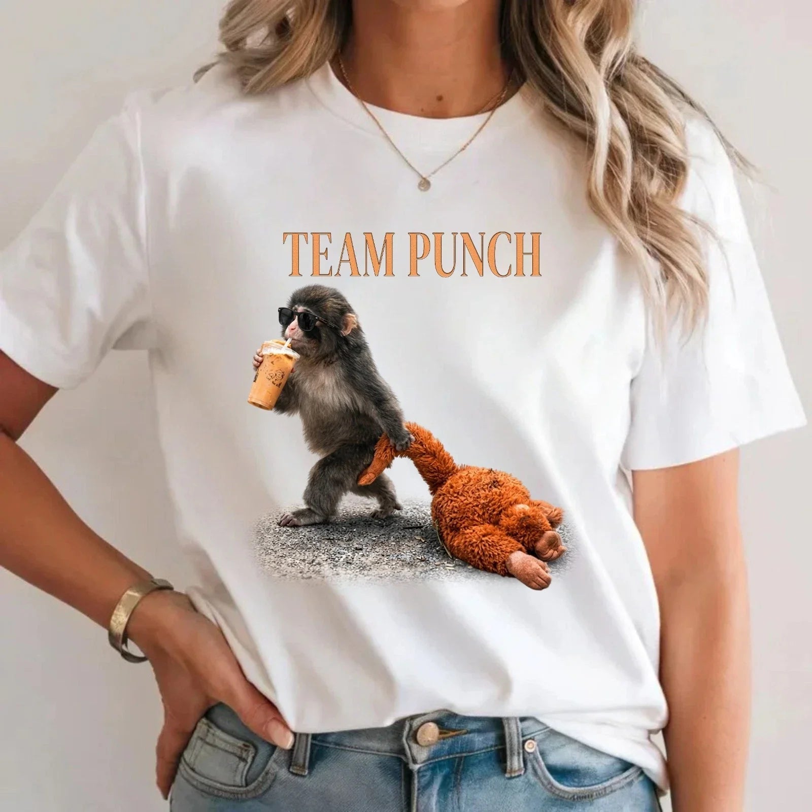 Team Punch Monkey Meme Viral Japanese Macaque Animal - Adult & Kids T-Shirts, Sweatshirts & Hoodies apparel design preview 1