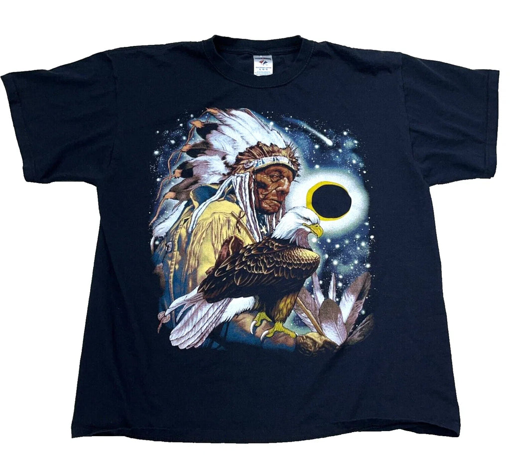 Vintage Indian Men XL Black Y2K Nature Eagle 2000s - Adult & Kids T-Shirts, Sweatshirts & Hoodies apparel design preview 1
