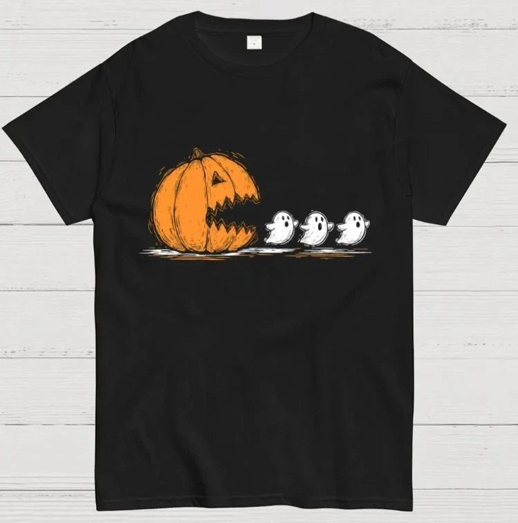 Trendy Halloween Pumpkin Chasing Ghost Unisex Geek - Adult & Kids T-Shirts, Sweatshirts & Hoodies apparel design preview 1