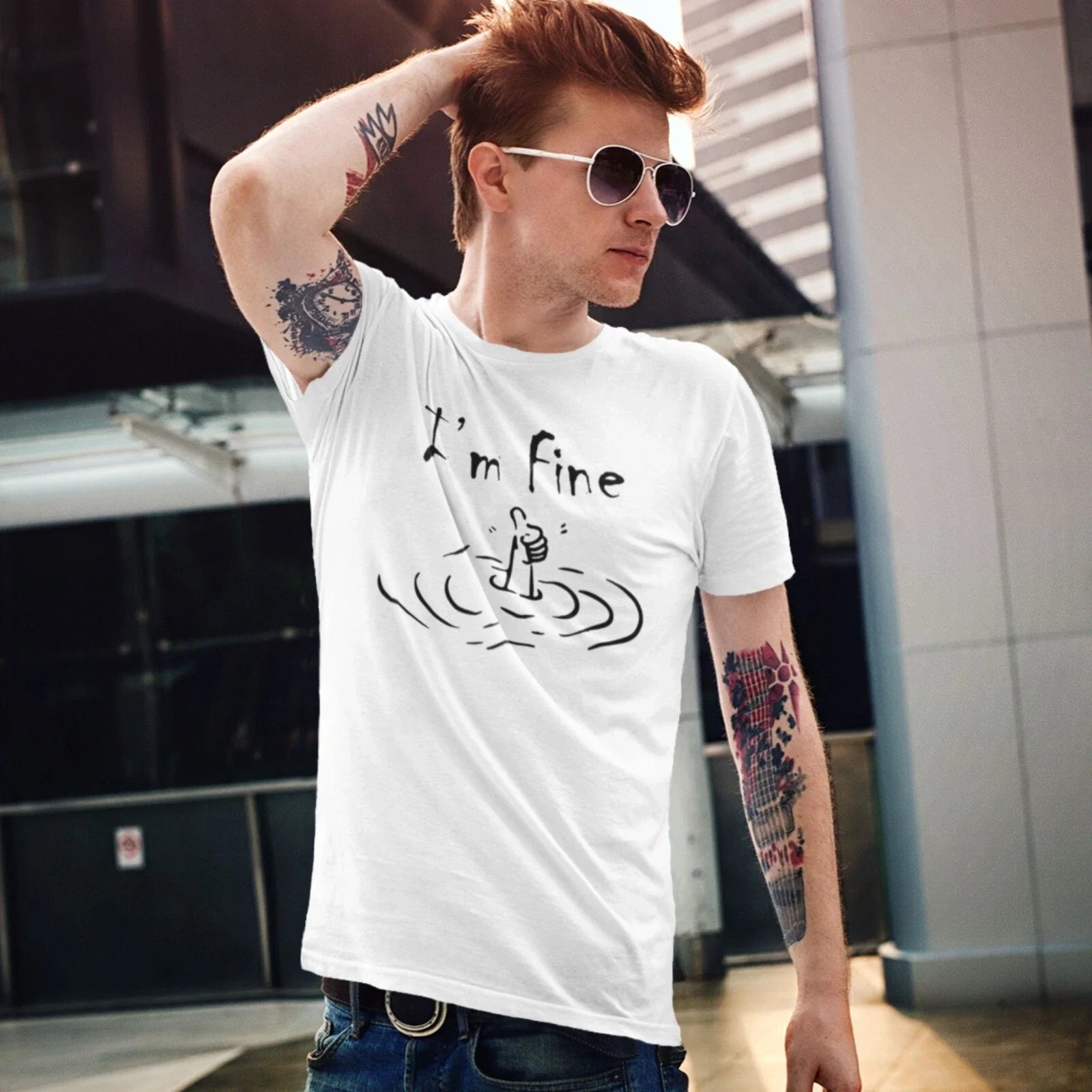 I'm Fine" Funny Meme Mens Short Sleeve Crew Neck - Adult & Kids T-Shirts, Sweatshirts & Hoodies apparel design preview 1