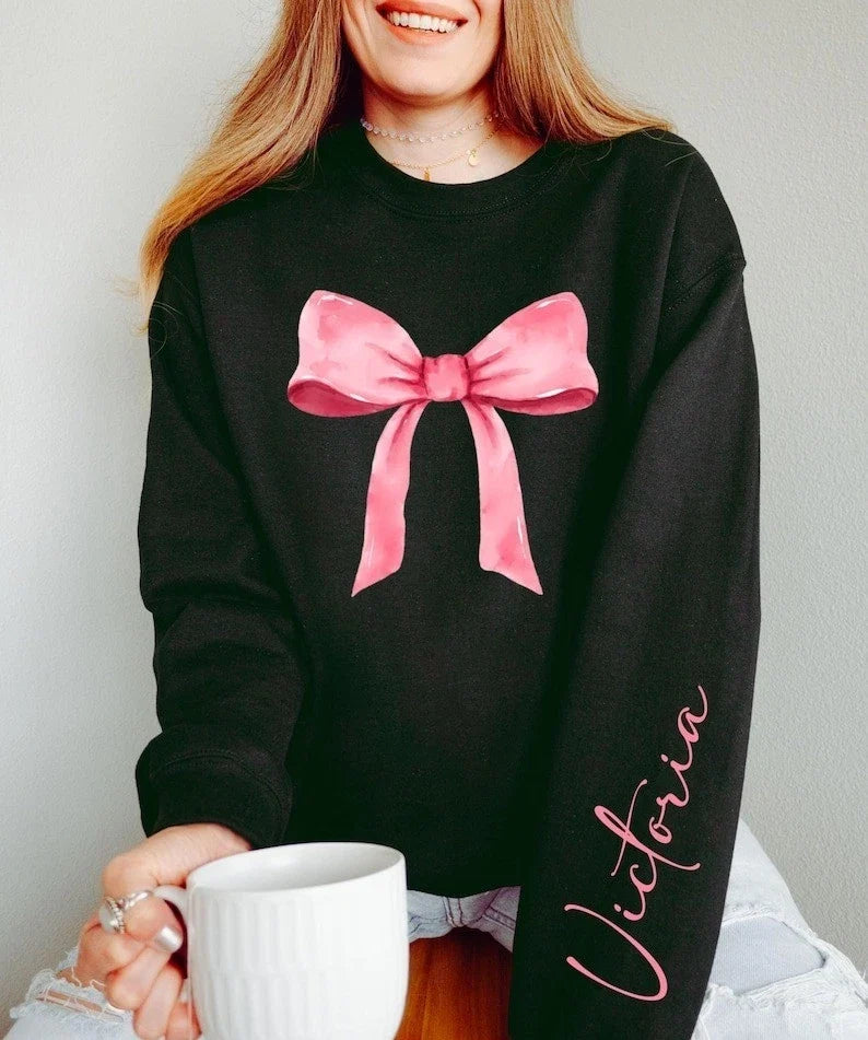 Custom Name Coquette Aesthetic Bow Valentines Day - Adult & Kids T-Shirts, Sweatshirts & Hoodies apparel design preview 1