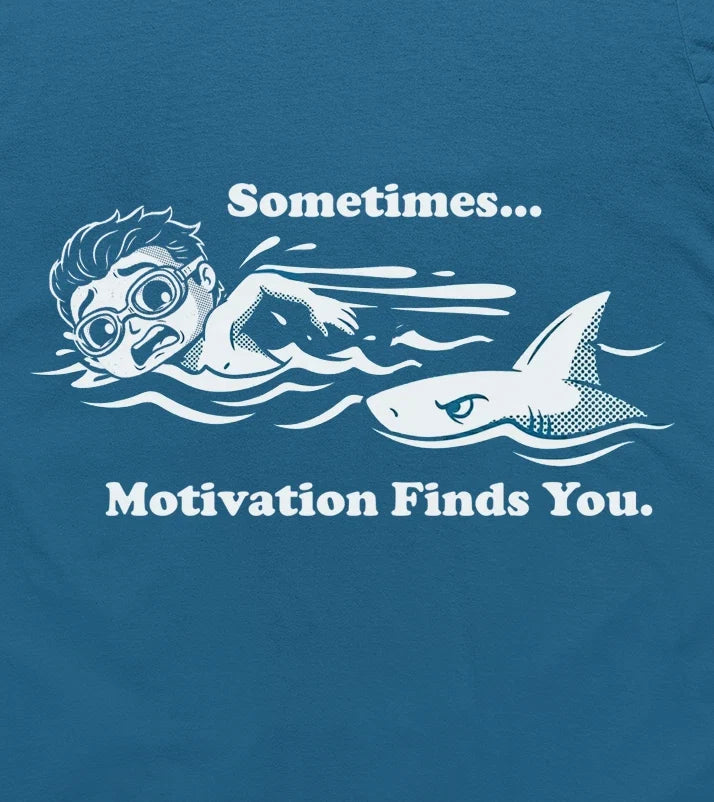Summer Sometimes Motivation Finds You Shark Swimmer - Adult & Kids T-Shirts, Sweatshirts & Hoodies apparel design preview 1