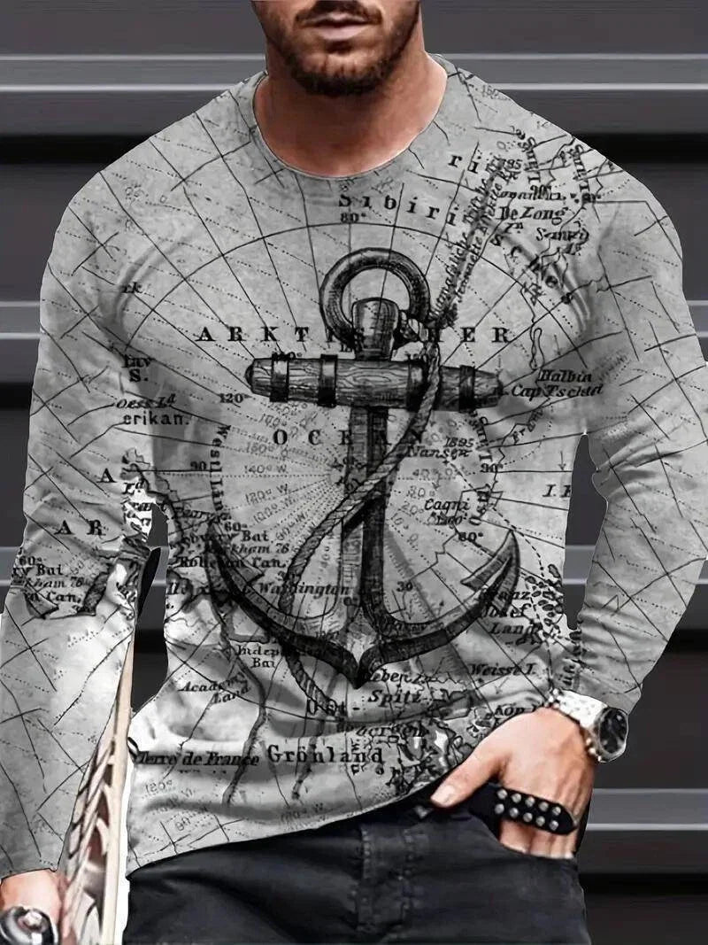 Men Black Gray Nautical Anchor Print USA Size - Adult & Kids T-Shirts, Sweatshirts & Hoodies apparel design preview 1