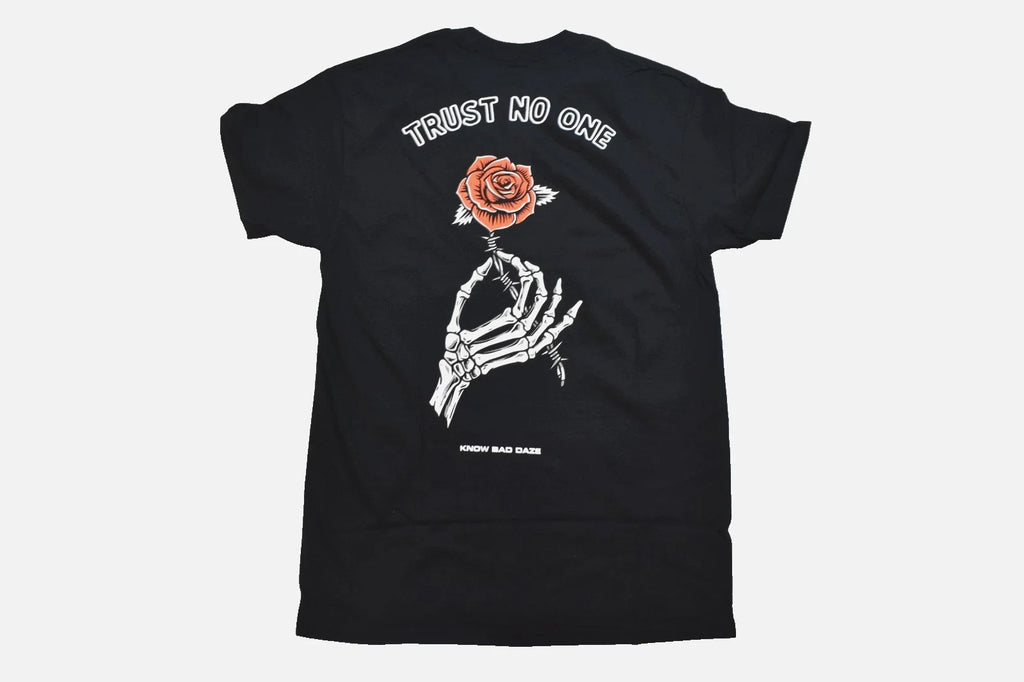 Know Bad Daze Trust No One Mens Black Skeleton Hand - Adult & Kids T-Shirts, Sweatshirts & Hoodies apparel design preview 1