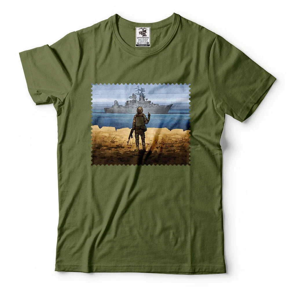 Ukraine Stamp Ukrainian soldier vs Russian Warship - Adult & Kids T-Shirts, Sweatshirts & Hoodies apparel design preview 1