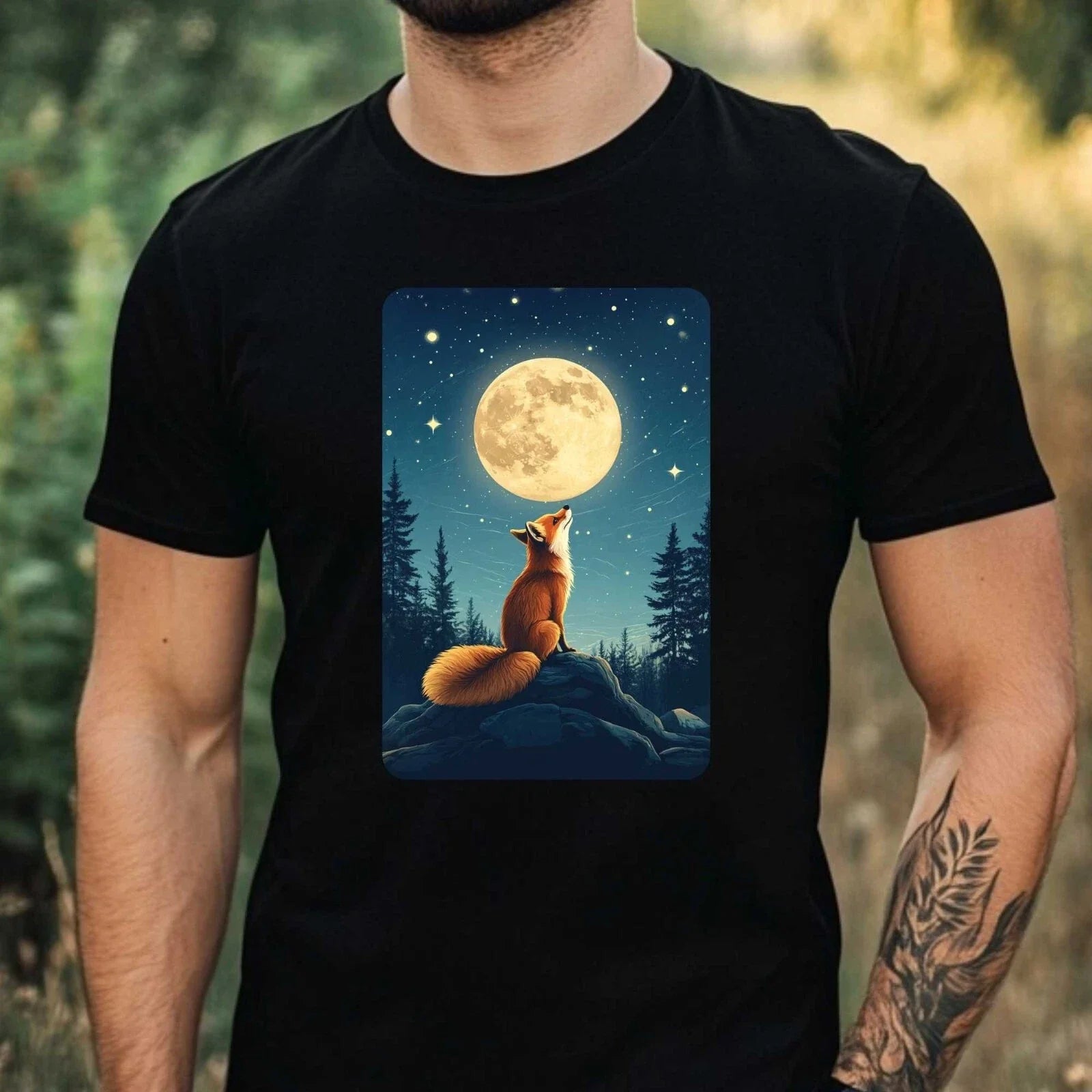 Mens Fox Full Moon Motif Cotton Size XS to 5XL - Adult & Kids T-Shirts, Sweatshirts & Hoodies apparel design preview 1