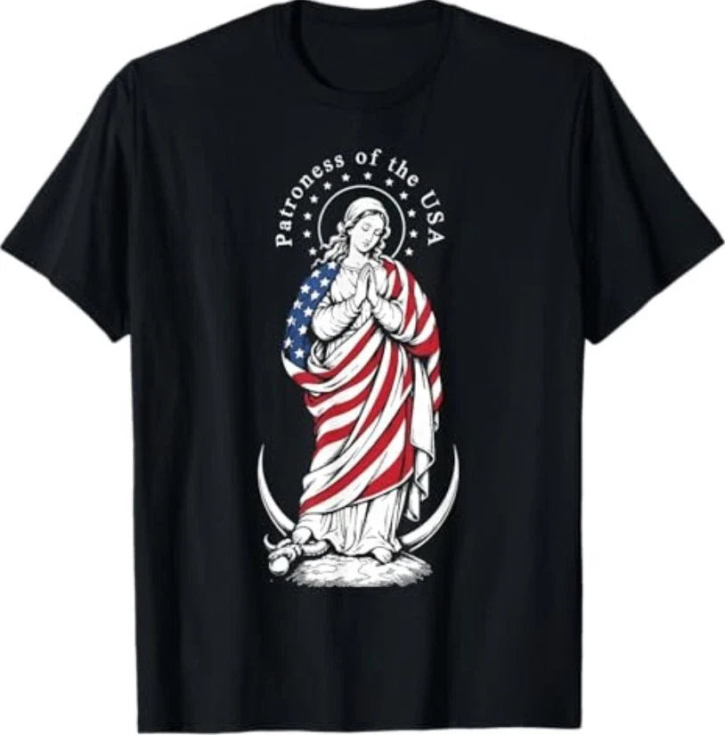 Patroness of The USA Blessed Virgin Mary Catholic Art - Adult & Kids T-Shirts, Sweatshirts & Hoodies apparel design preview 1