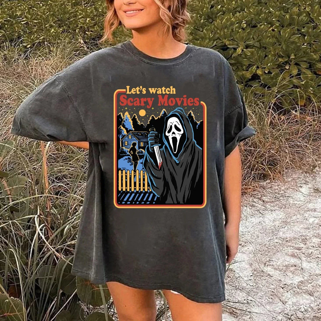 Retro Let's Watch Scary Movie Vintage Ghost Face - Adult & Kids T-Shirts, Sweatshirts & Hoodies apparel design preview 1