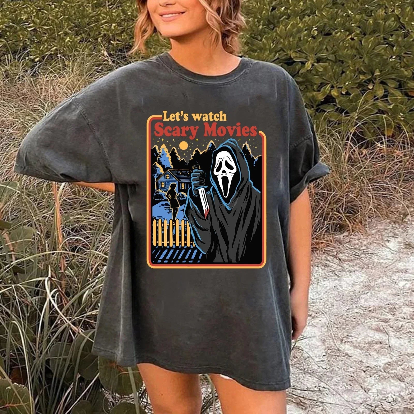 Retro Let's Watch Scary Movie Vintage Ghost Face - Adult & Kids T-Shirts, Sweatshirts & Hoodies apparel design preview 1