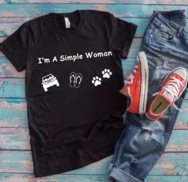 I'm a Simple Woman Dog Paws and Flip Flops, Black - Adult & Kids T-Shirts, Sweatshirts & Hoodies apparel design preview 1