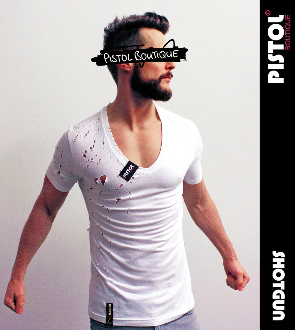 Pistol Boutique men's Fitted White Deep V neck - Adult & Kids T-Shirts, Sweatshirts & Hoodies apparel design preview 1