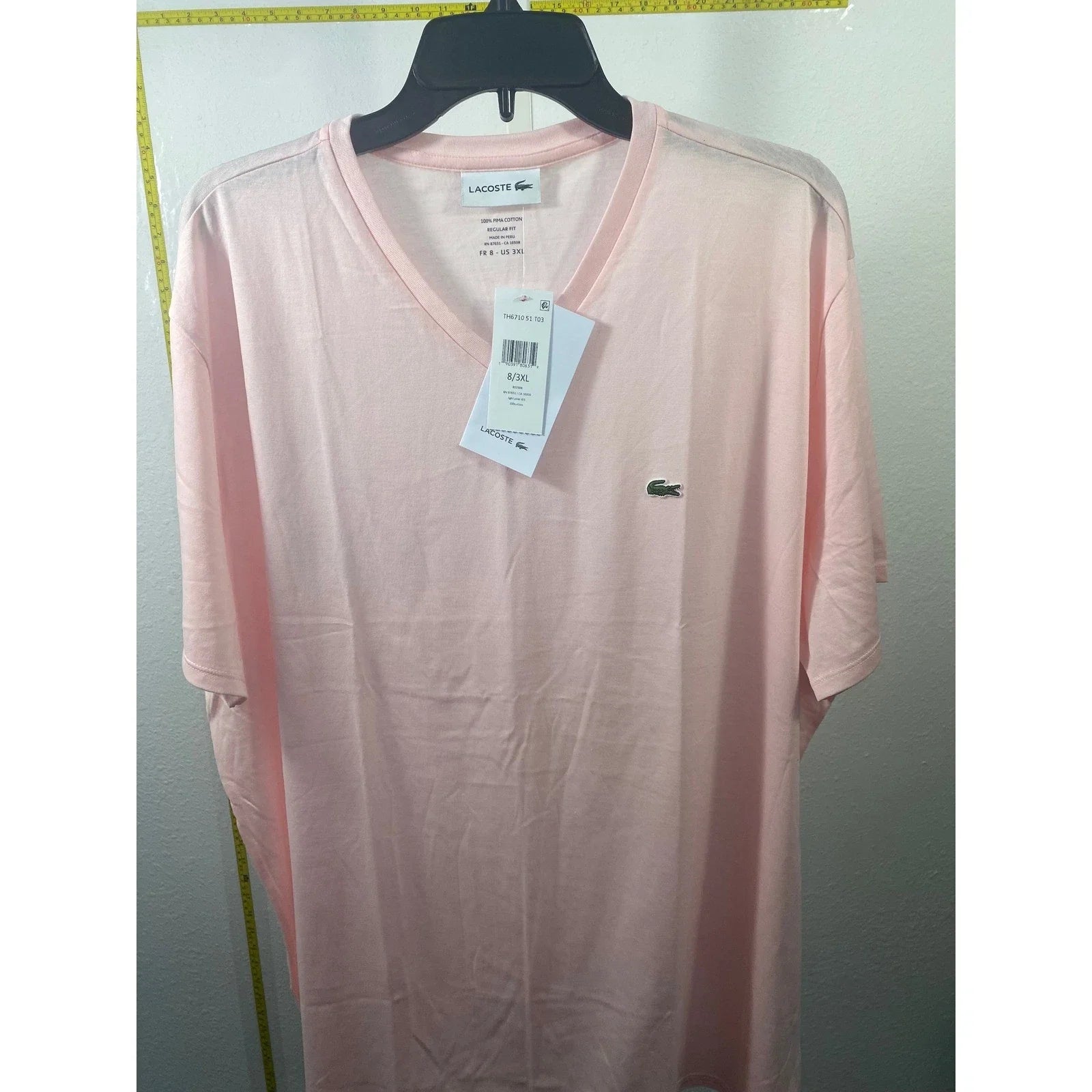 Lacoste Mens Pima Cotton V-Neck Light Pink Regular - Adult & Kids T-Shirts, Sweatshirts & Hoodies apparel design preview 1
