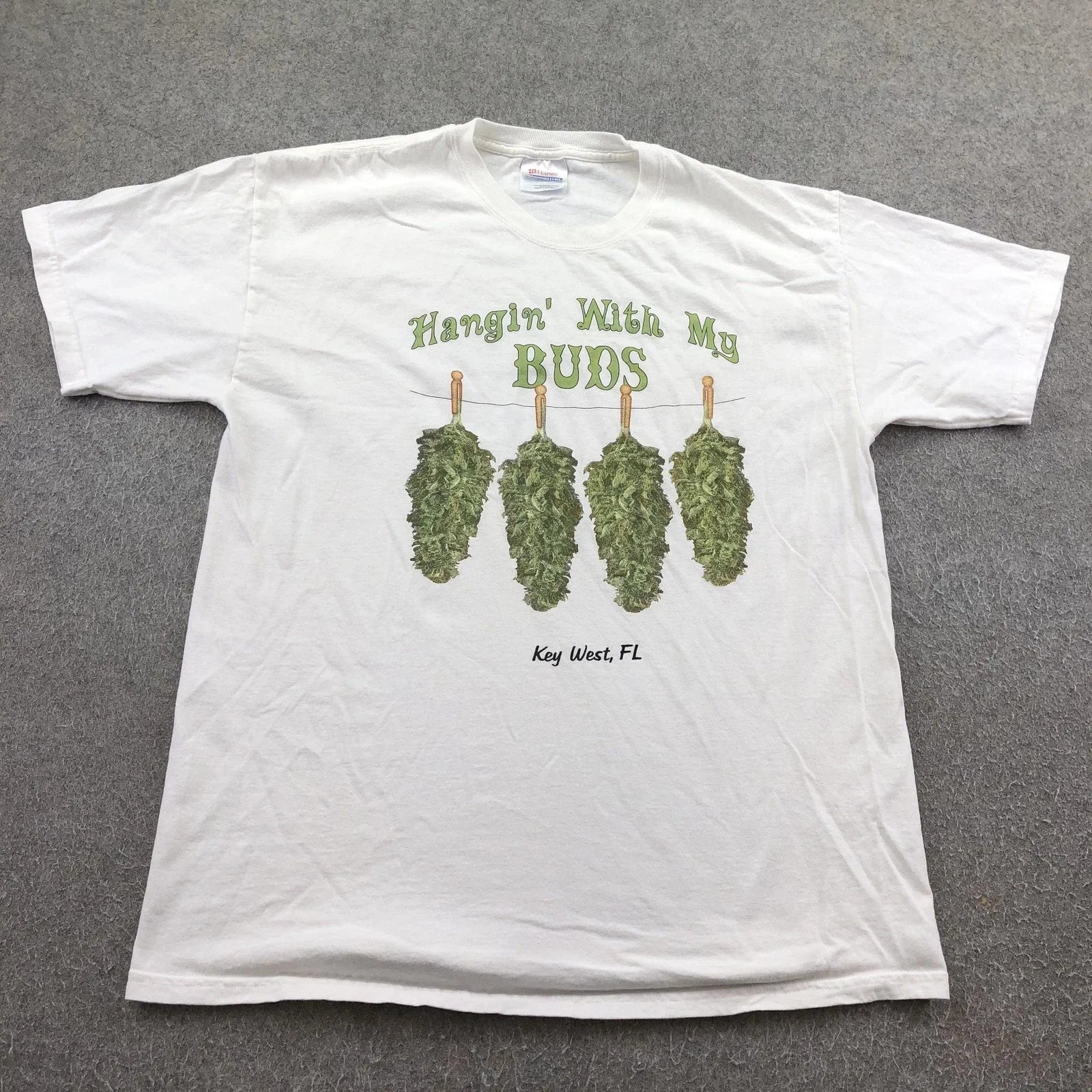 Vintage Weed Mens Large White Hanes Key West Hangin - Adult & Kids T-Shirts, Sweatshirts & Hoodies apparel design preview 1