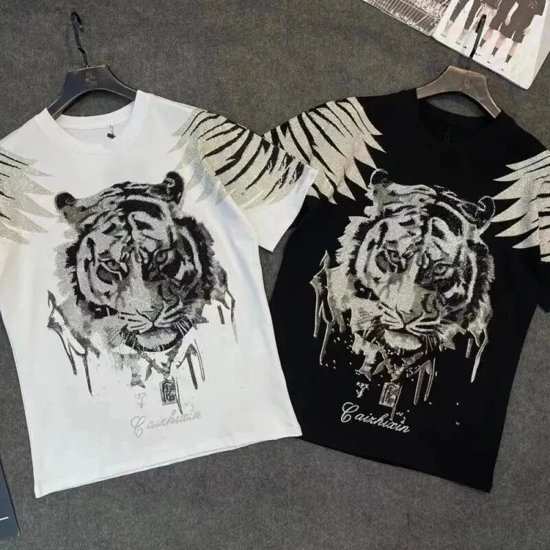 New Men Luxury Tiger Rhinestones Fashion Black White - Adult & Kids T-Shirts, Sweatshirts & Hoodies apparel design preview 1