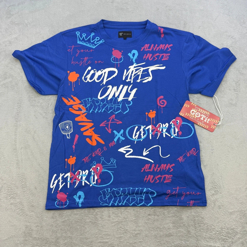 Waimea Mens Large Blue Graffiti Good Vibes Only - Adult & Kids T-Shirts, Sweatshirts & Hoodies apparel design preview 1