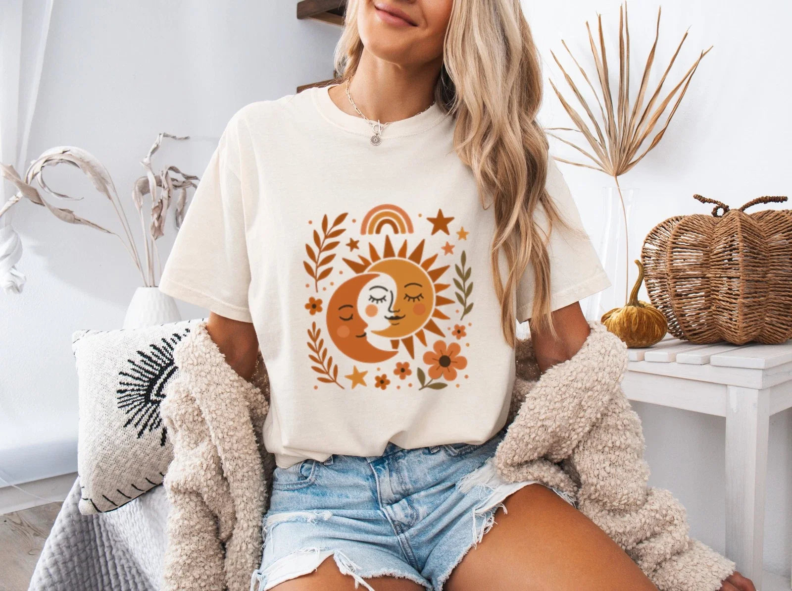 Boho Sun Moon Vintage Style Nature Lover, Summer - Adult & Kids T-Shirts, Sweatshirts & Hoodies apparel design preview 1
