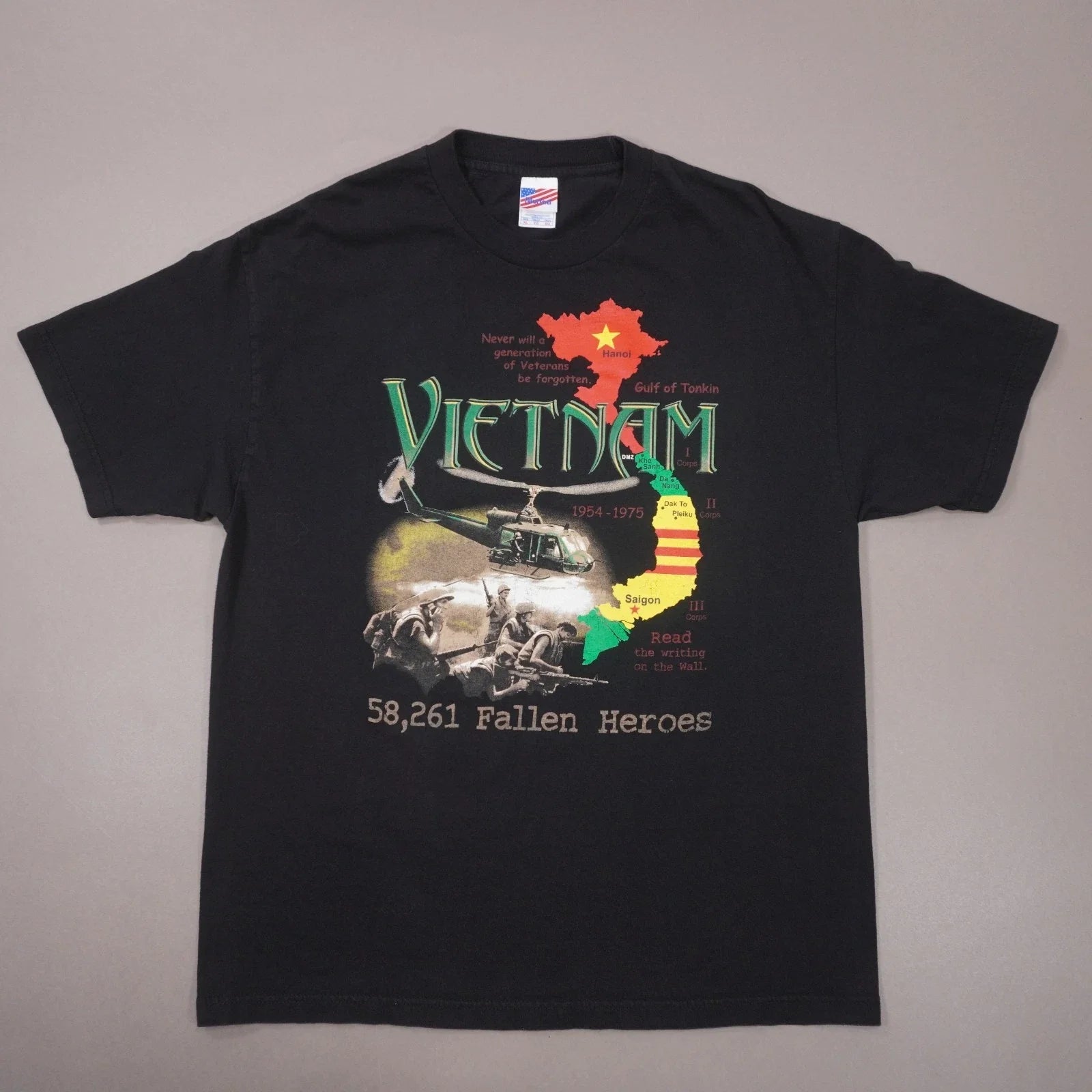 Vintage Y2K Vietnam Fallen Heroes Mens XL Black - Adult & Kids T-Shirts, Sweatshirts & Hoodies apparel design preview 1