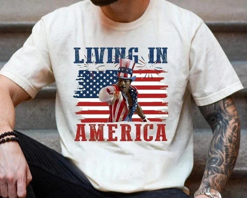 Apollo Creed Living In America Retro USA 4th Of July - Adult & Kids T-Shirts, Sweatshirts & Hoodies apparel design preview 1