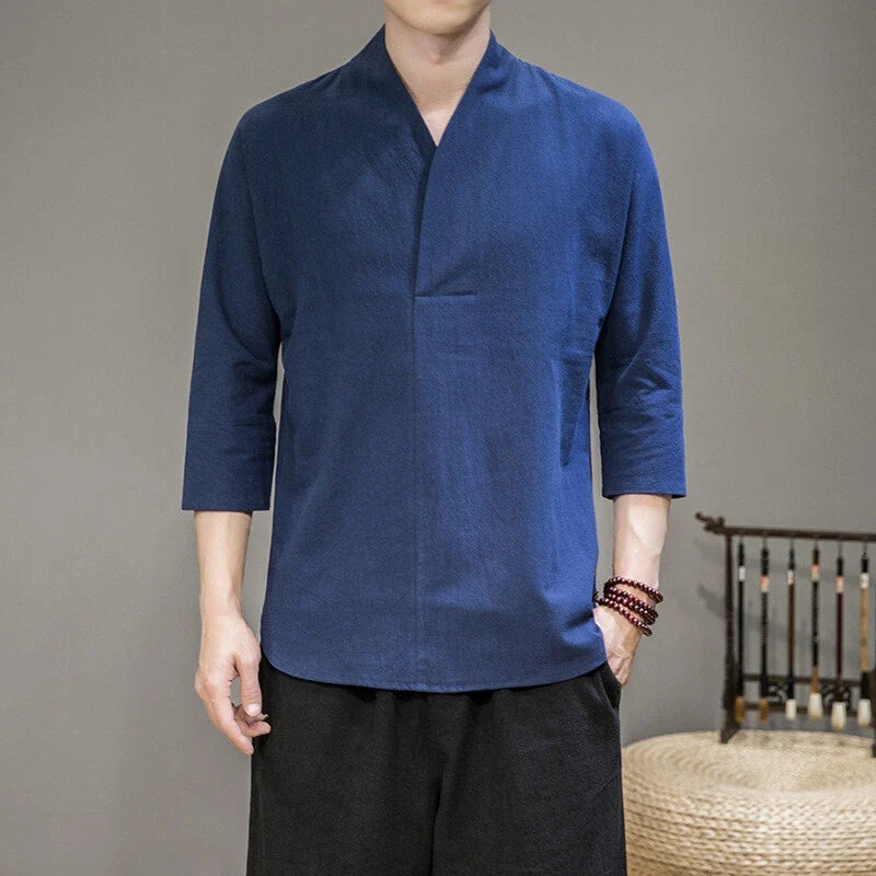 Men's Summer Cotton Linen Short Sleeve Tops V Neck - Adult & Kids T-Shirts, Sweatshirts & Hoodies apparel design preview 1
