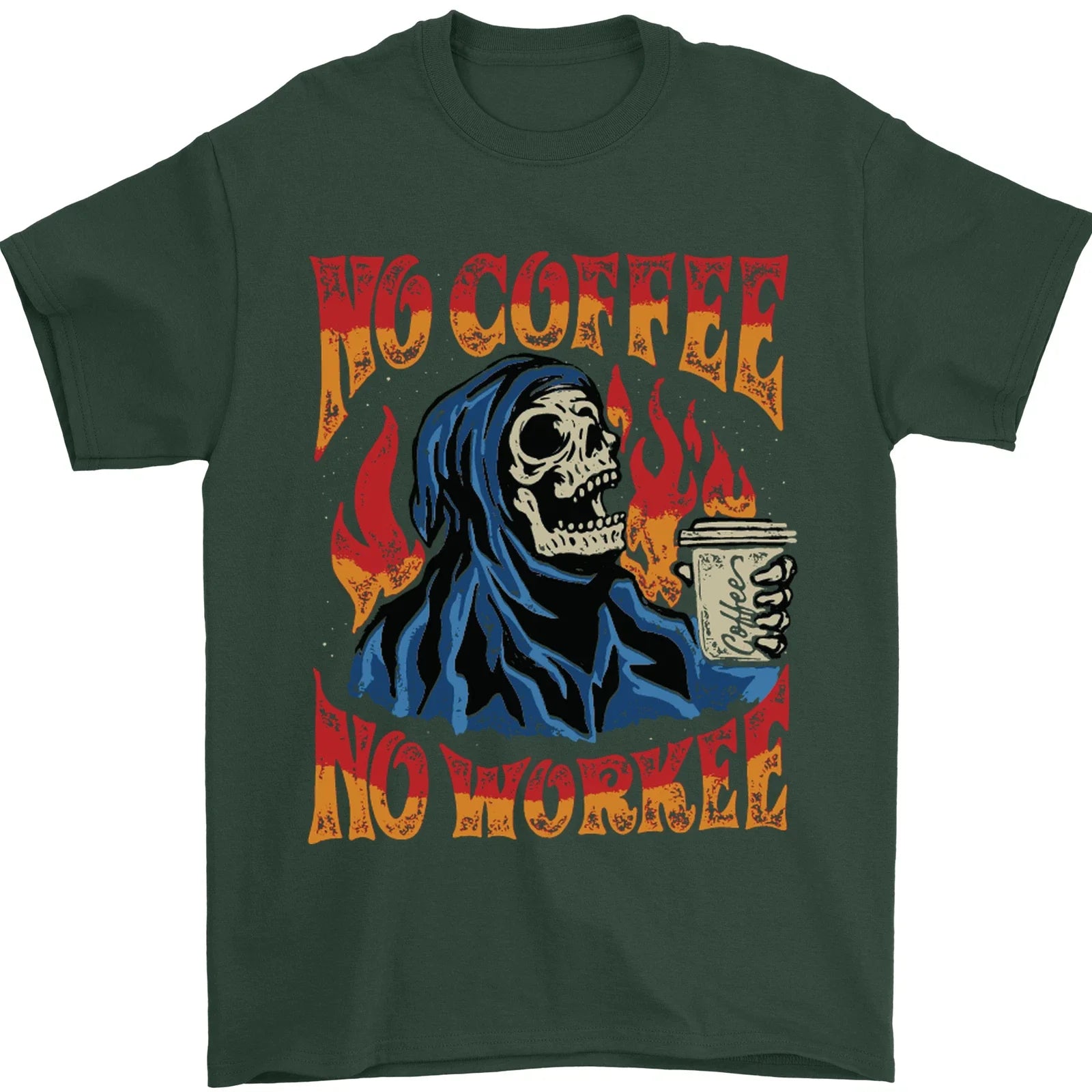 No Coffee Work Funny Skull Grim Reaper Mens 100% - Adult & Kids T-Shirts, Sweatshirts & Hoodies apparel design preview 1