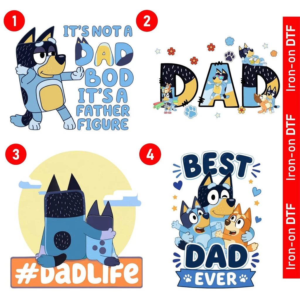 Fathers Day Blue Dog DTF Heat Transfer Design Dad - Adult & Kids T-Shirts, Sweatshirts & Hoodies apparel design preview 1