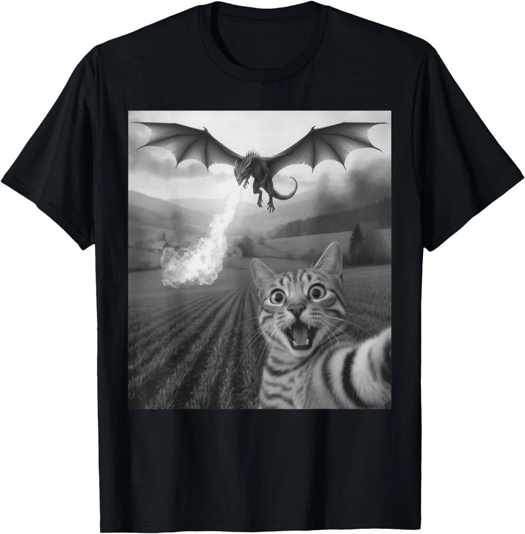 Funny Cat Selfie with Dragon Kawaii Fantasy Creature - Adult & Kids T-Shirts, Sweatshirts & Hoodies apparel design preview 1