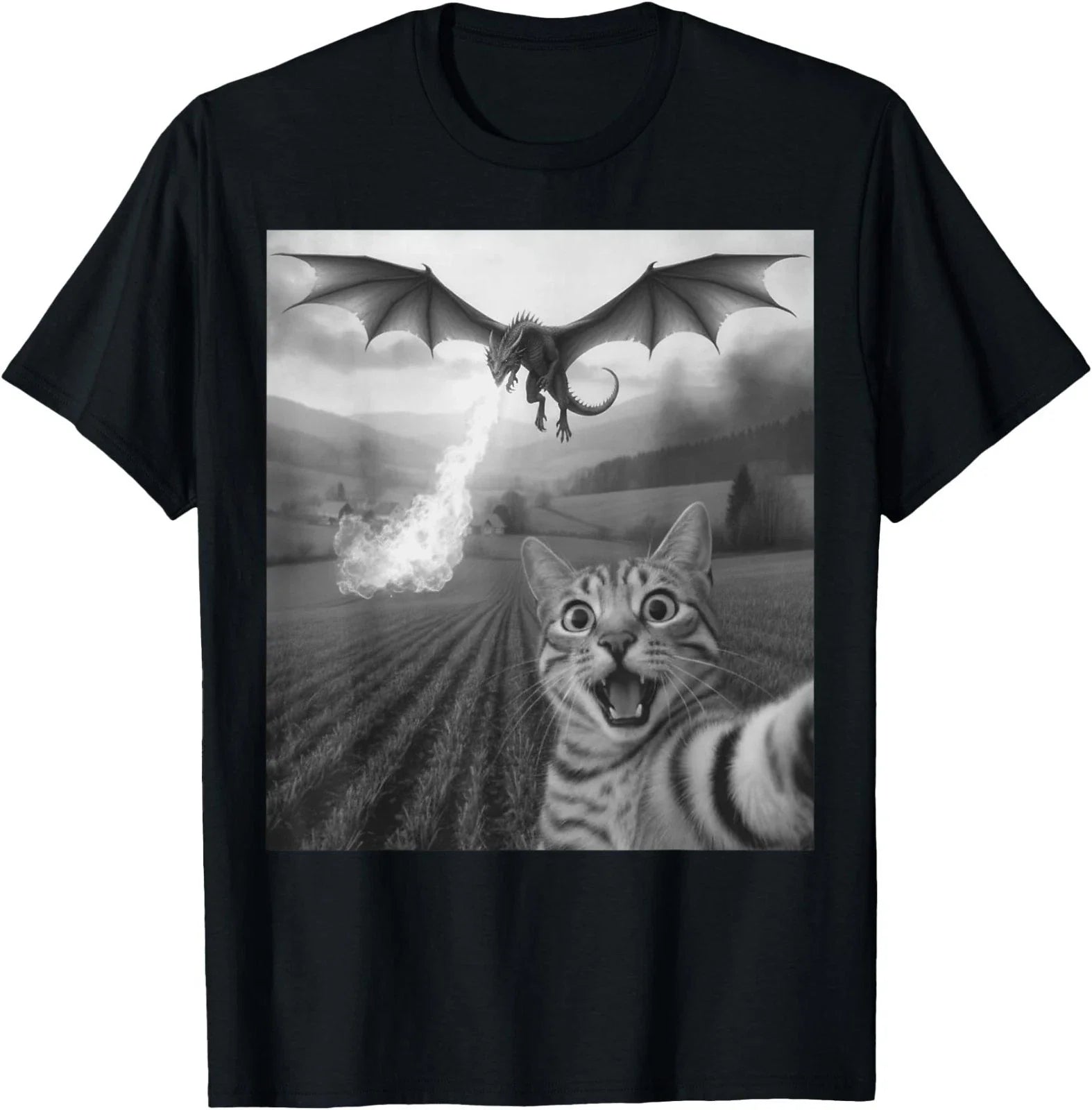 Funny Cat Selfie with Dragon Kawaii Fantasy Creature - Adult & Kids T-Shirts, Sweatshirts & Hoodies apparel design preview 1