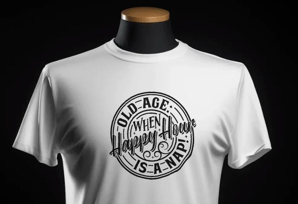 Old Age When Happy Hour Is A Nap Men 100% Cotton - Adult & Kids T-Shirts, Sweatshirts & Hoodies apparel design preview 1