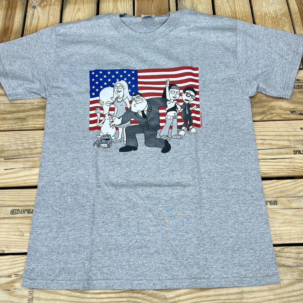 Vtg Y2K New Old Stock 2005 American Dad Flag Gray - Adult & Kids T-Shirts, Sweatshirts & Hoodies apparel design preview 1